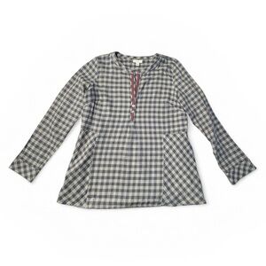 J. Jill Women’s Navy and Grey Gingham Long-Sleeve Tunic with Red Trim